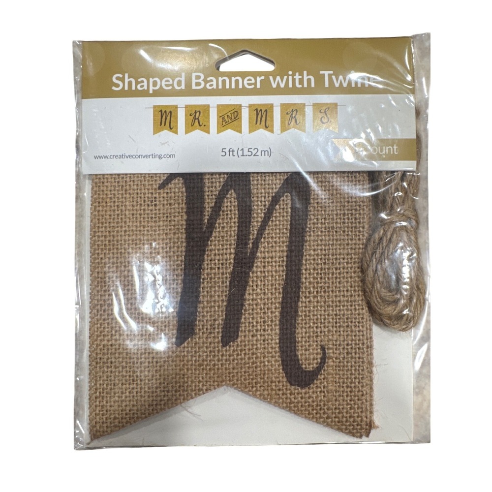 Creative Converting Rustic Burlap Mr and Mrs Shaped Banner with Twine 5ft 290706